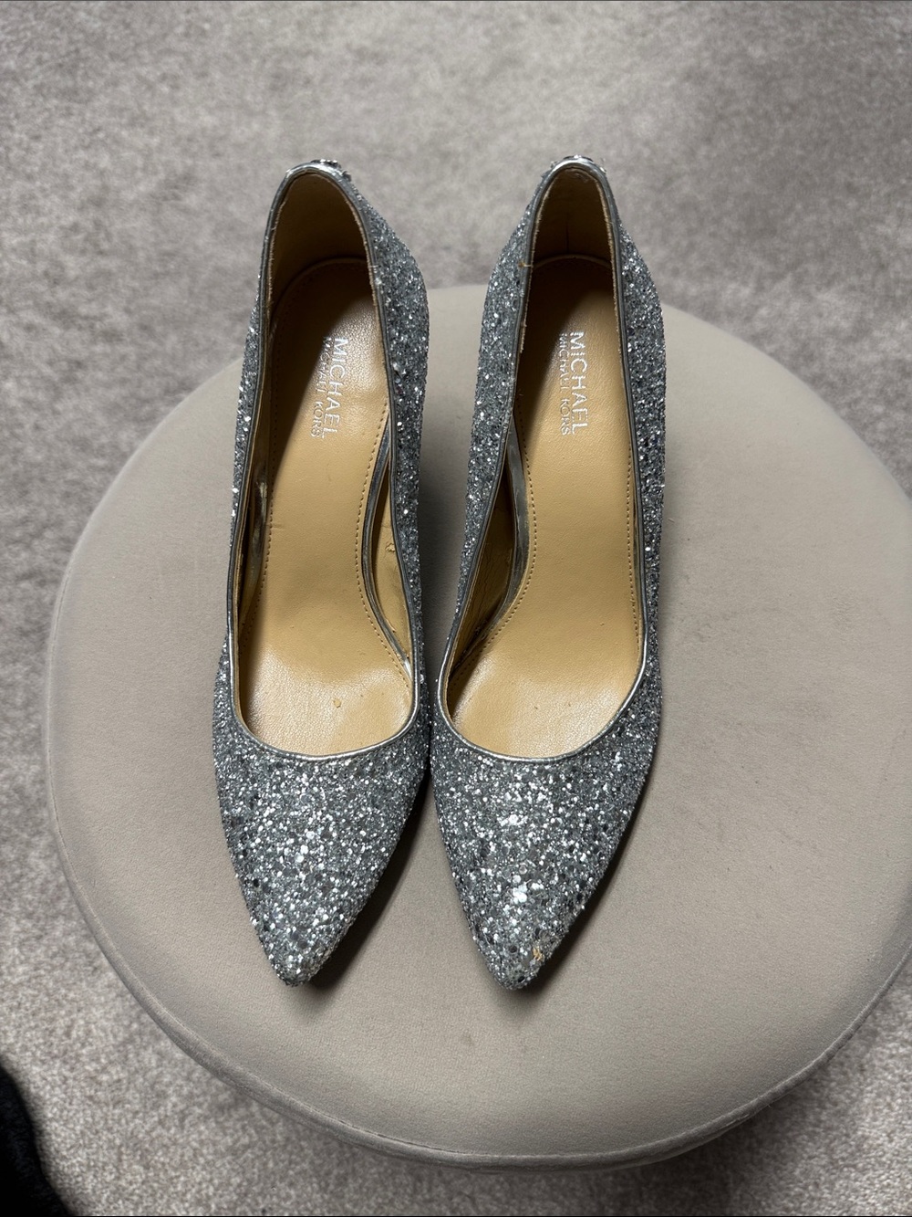 Michael Kors Silver Glitter Pointed Toe Heels
